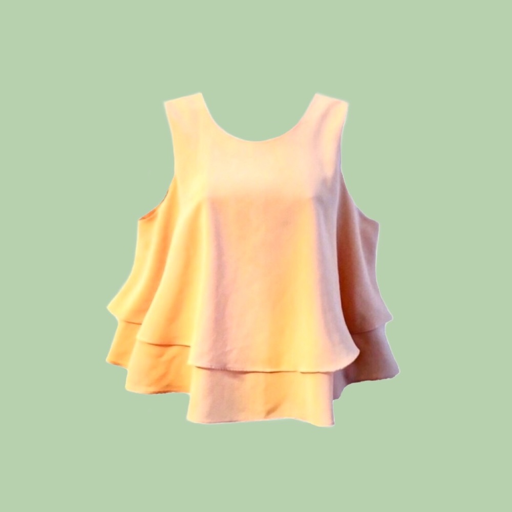 Zara Peach Orange Tiered Sleeveless Blouse Top